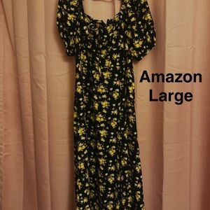Amazon Black with Yellow/Orange Floral Print Maxi Dress